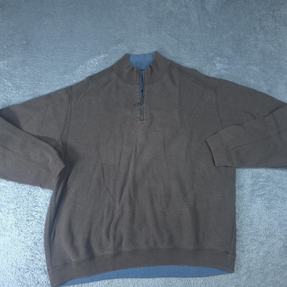 Tommy Bahama Sweater Mens XL Brown 1/4 Zip Mock Neck Knit Pullover Casual